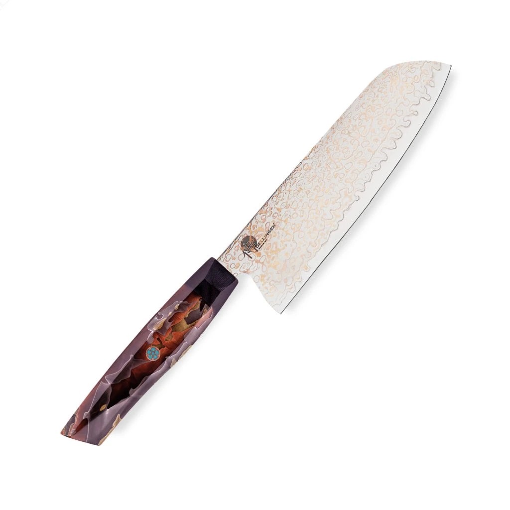 foto Kuchy�sk� n�� Santoku 180 mm Dellinger� Resin Mash Gold Damascus